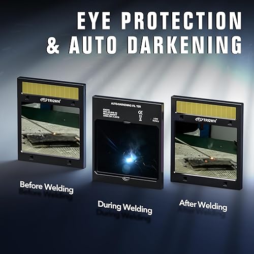 Miniatura 6 de Cascos de soldadura de visión grande para hombres, oscurecimiento automático, color verdadero, con energía solar, con 4 sensores de arco, ajustable,