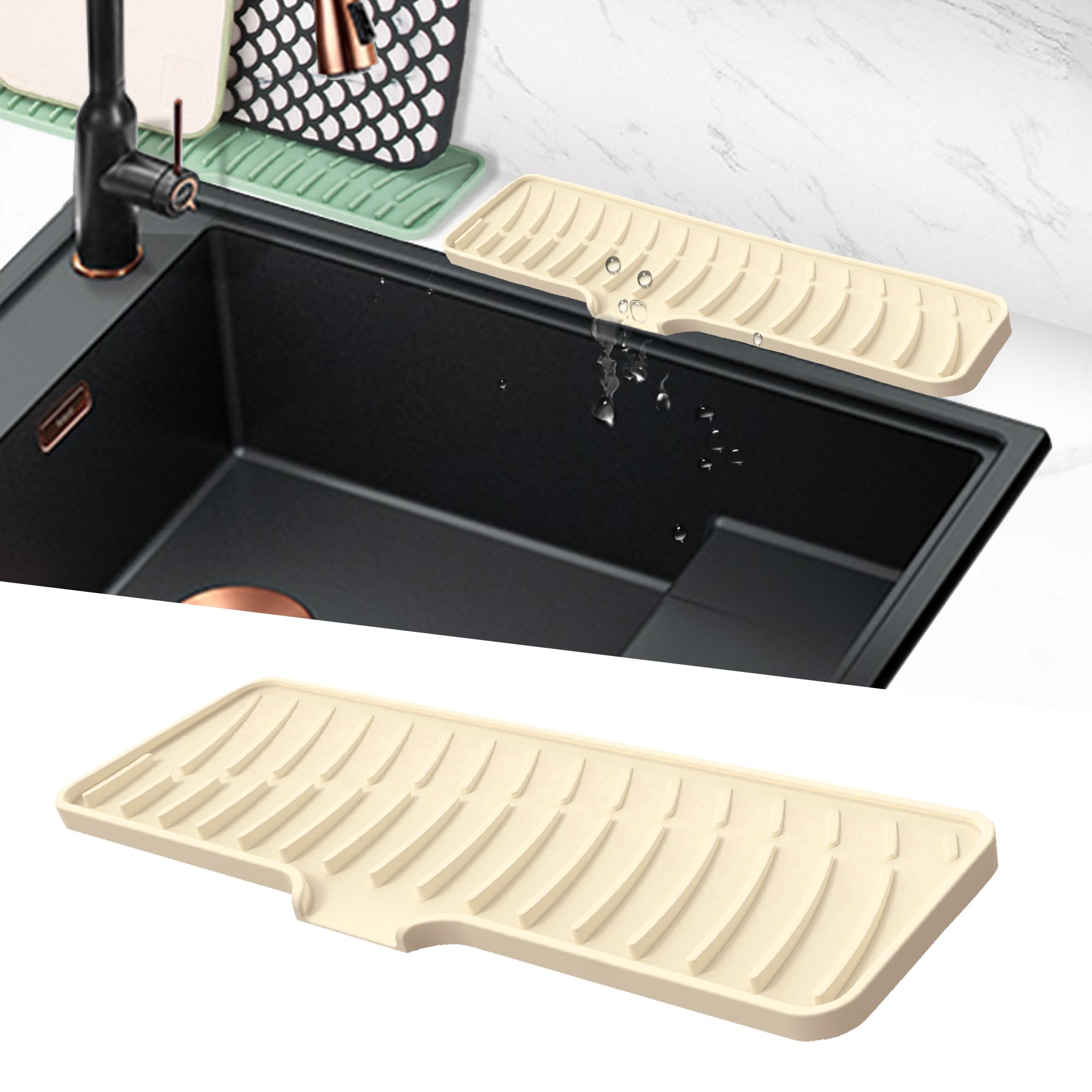 Volminex Siliconen Mat voor Spoelbak, Smalle Spoelbak Splash Guard, Kraan Mat voor Waterafvoer, Keuken Kraan Handvat Druppelvanger, Antislip Afdruipmat voor de Rand van de Gootsteen (Grijs, 60 cm