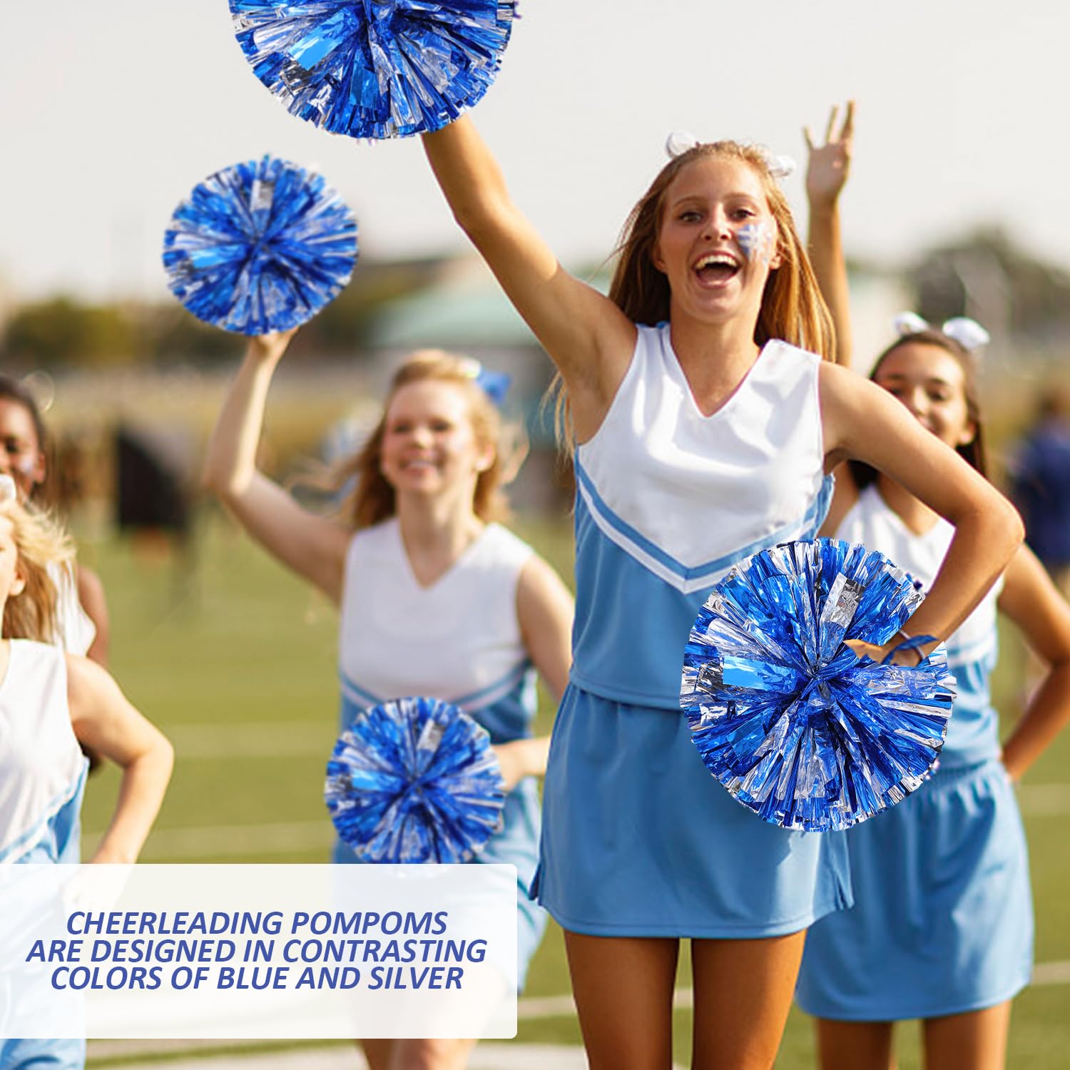 Pompones de animadora azul brillante y plateado, NYGGTYK, para eventos deportivos y competiciones