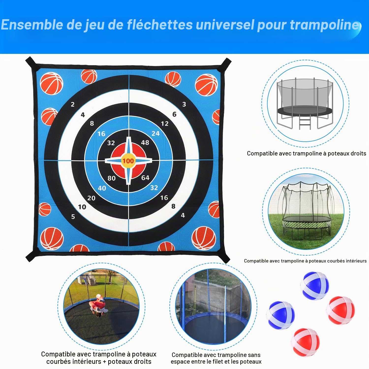 Accessoire Jeu de Fléchettes pour Trampoline, Jeu de Fléchettes Enfant avec 12 Balles Collantes Accessoire de Jouet pour Trampoline pour Trampolines de 8/10/12/14 Pieds