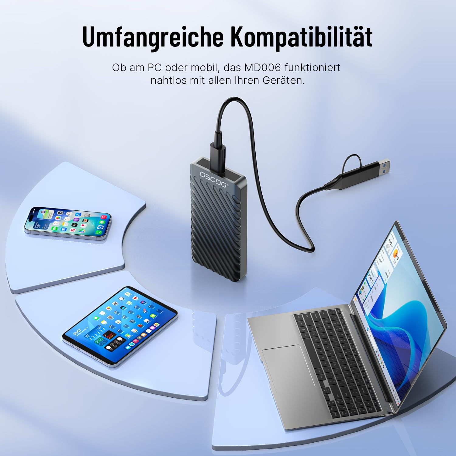 1TB SSD Festplatte Extern USB 3.2 Gen 2x2 Tragbare Festplatte Bis zu 2000 MB/s Duale USB Stick USB-A&USB-C Externer Speicher Kompatibel Android, Laptops, Tablets, Smart-TVs