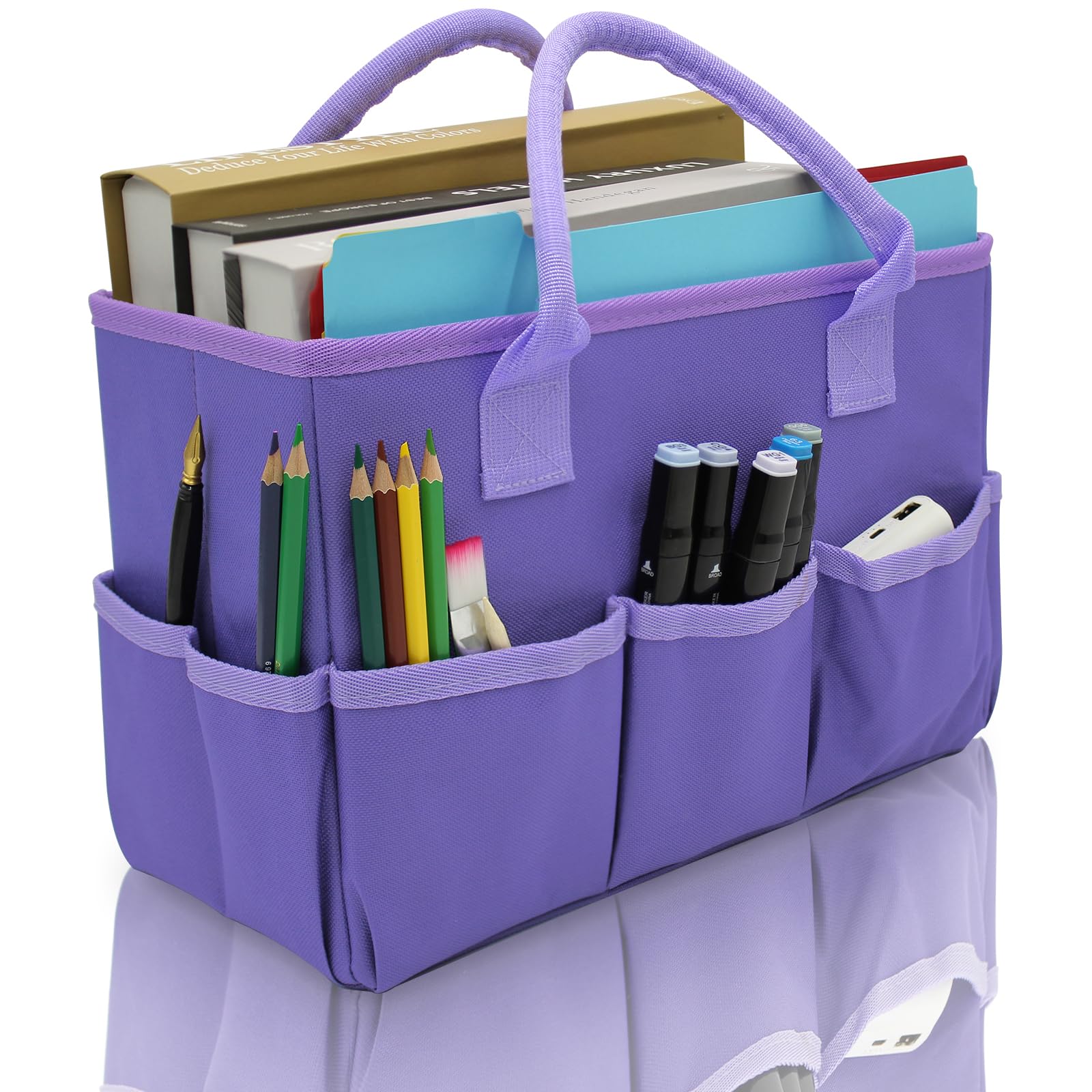 Bolsa de manualidades y arte para suministros con bolsillos, bolsa Oxford morada para artistas, niños, profesores, organizador de almacenamiento