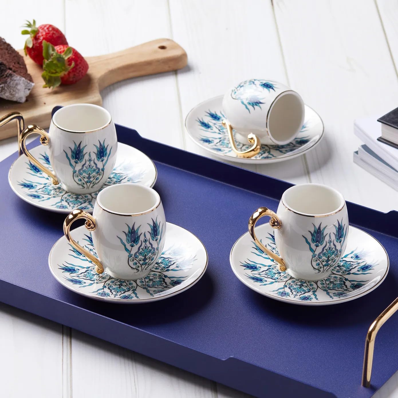 Karaca Iznik Kaffeeservice für 6 Personen -12 teilig, Traditional Türkisch Kaffeetassen Set mit Untertassen, Espressotassen, Mochatassen Set aus Porzellan, Cappuccino