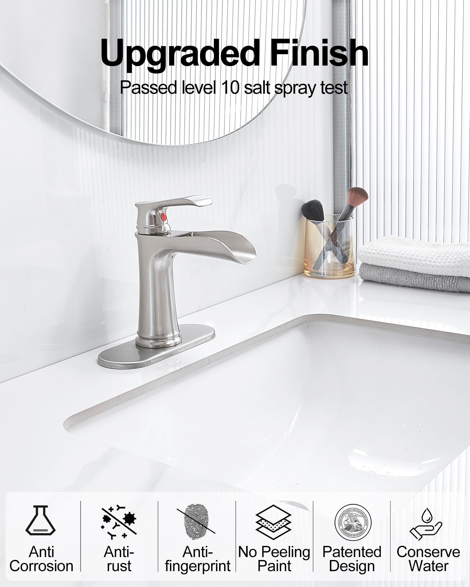 Waterfall Bathroom Faucet Brass Brushed Nickel Bathroom Faucets Single Handle Bathroom Sink Faucet 4 Inch Vanity Faucet 1 — view 4