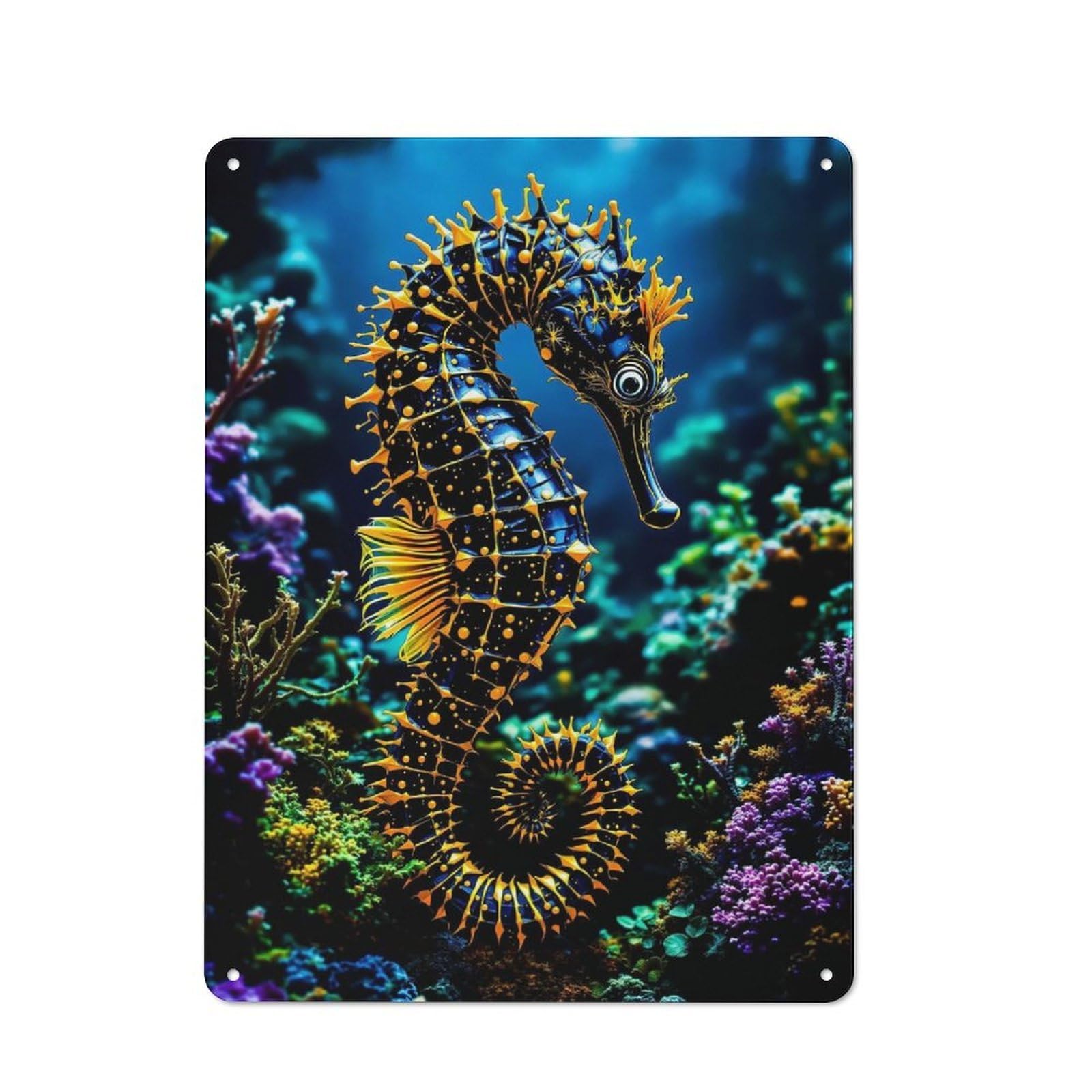 Junmoney Seahorse In Coral Reef Kitchen Metal Sign 40X30cm, Country Style Kitchen Wall Decor For Restaurant, Kitchen, Counter Or Breakfast Nook