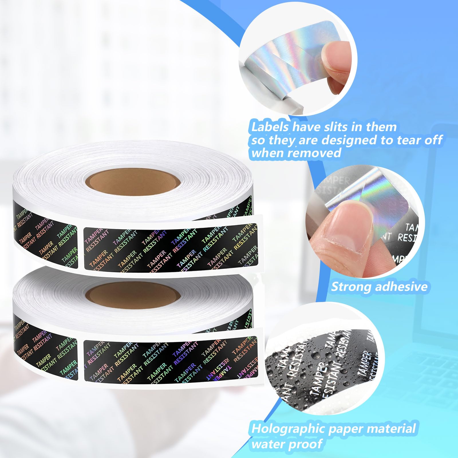 4 rotoli di etichette adesive per manomissione etichette metalliche resistenti etichette adesive adesive 1,9 x 8,9 cm etichette olografiche per alimenti per contenitori scatole barattoli spedizione