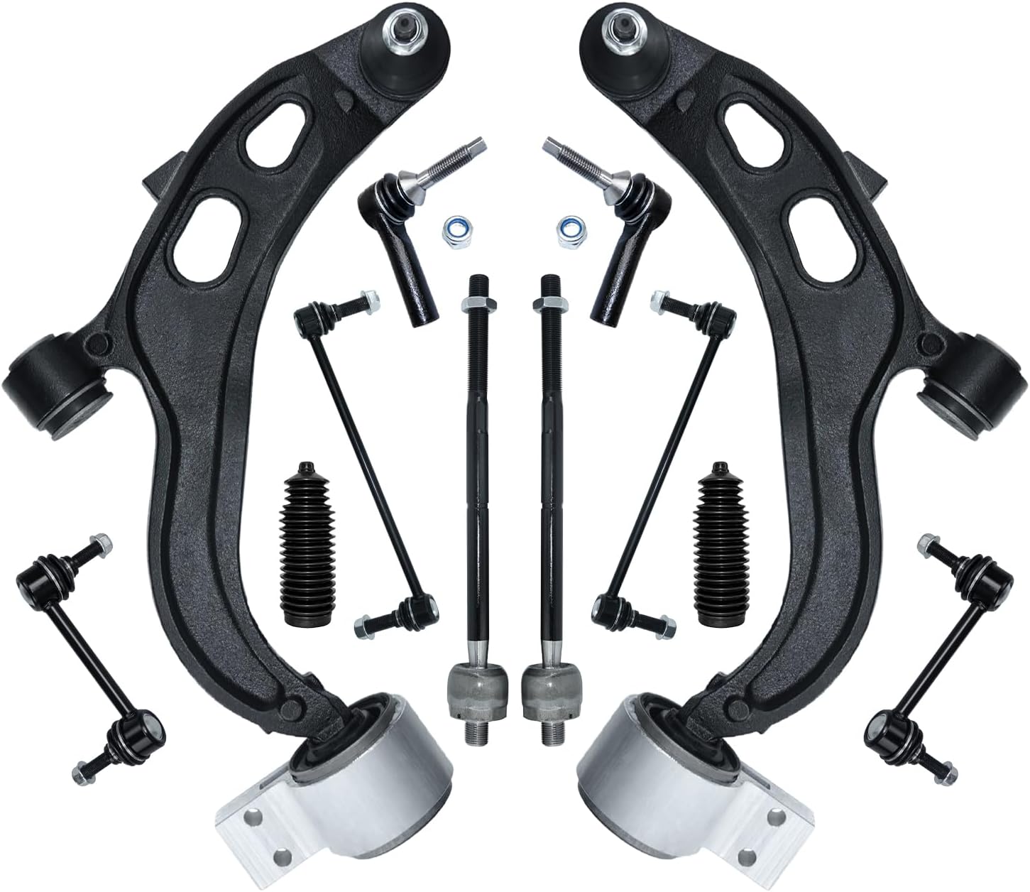 Front Lower Left Right Control Arms w/Ball Joint Stabilizer Sway Bar Tie Rod End Link Rack & Pinion Boots Assembly Replacement for Ford Taurus Flex Lincoln MKS MKT -12Pcs Suspension Kit