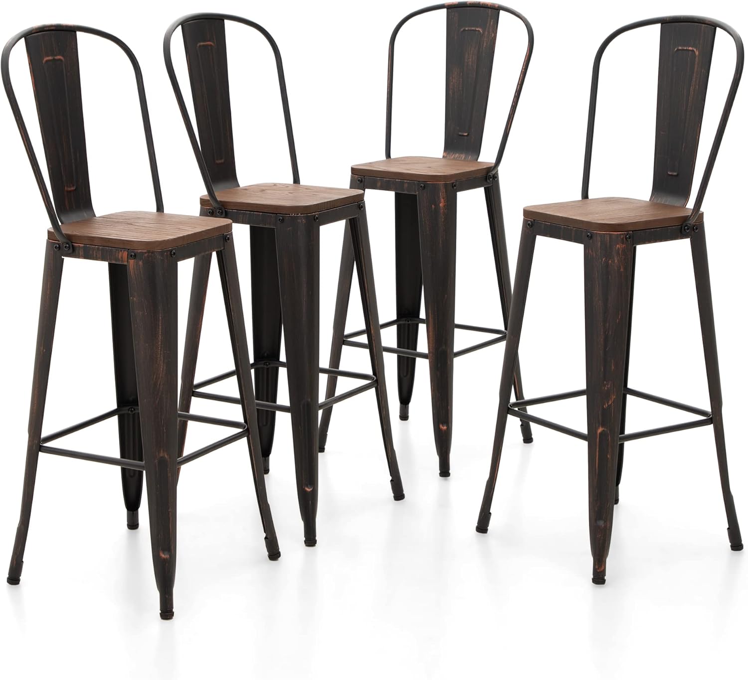 MAISON ARTS Metal Bar Stools Set of 4, 30" Seat Height Bar
