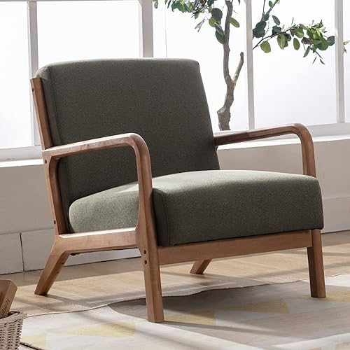 ANJ HOME - Silla decorativa moderna de mediados de siglo, cómoda silla de lectura de tela con marco de madera maciza, sillón de fácil montaje para