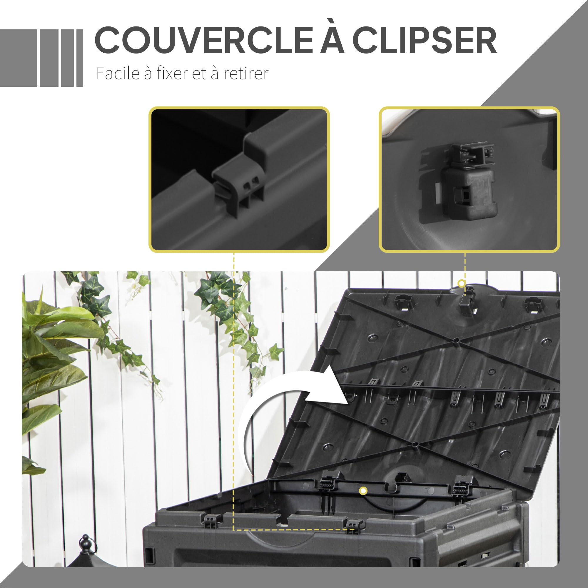 Outsunny Composteur de Jardin 450 L, bac composteur pour Jardin en polypropylène, 80 aérations et 2 Portes coulissantes, léger et Robuste, Noir