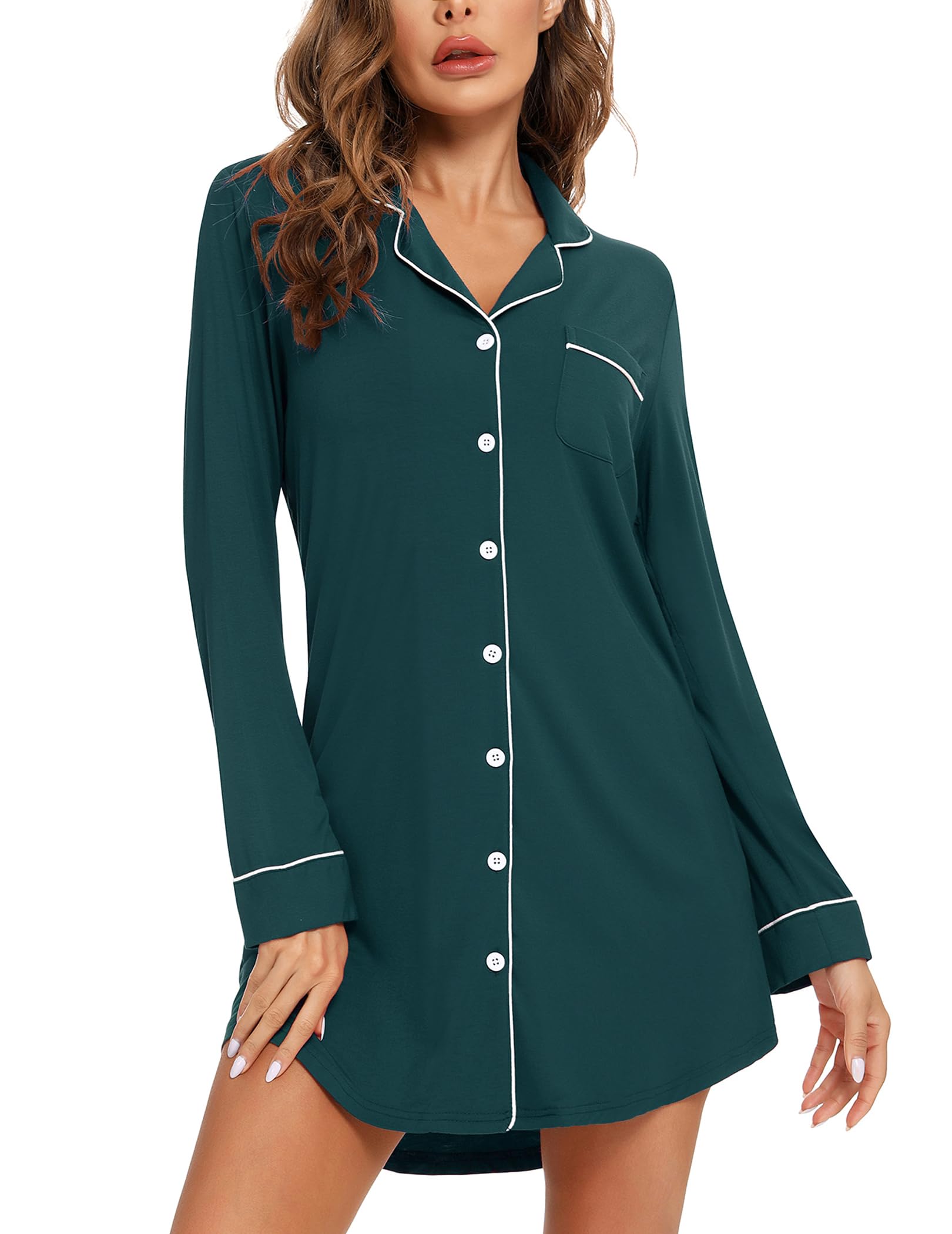 GepansisNightgowns for Women Button Down Nightshirt Short Sleeve Sleepshirt Soft Pajama Dress