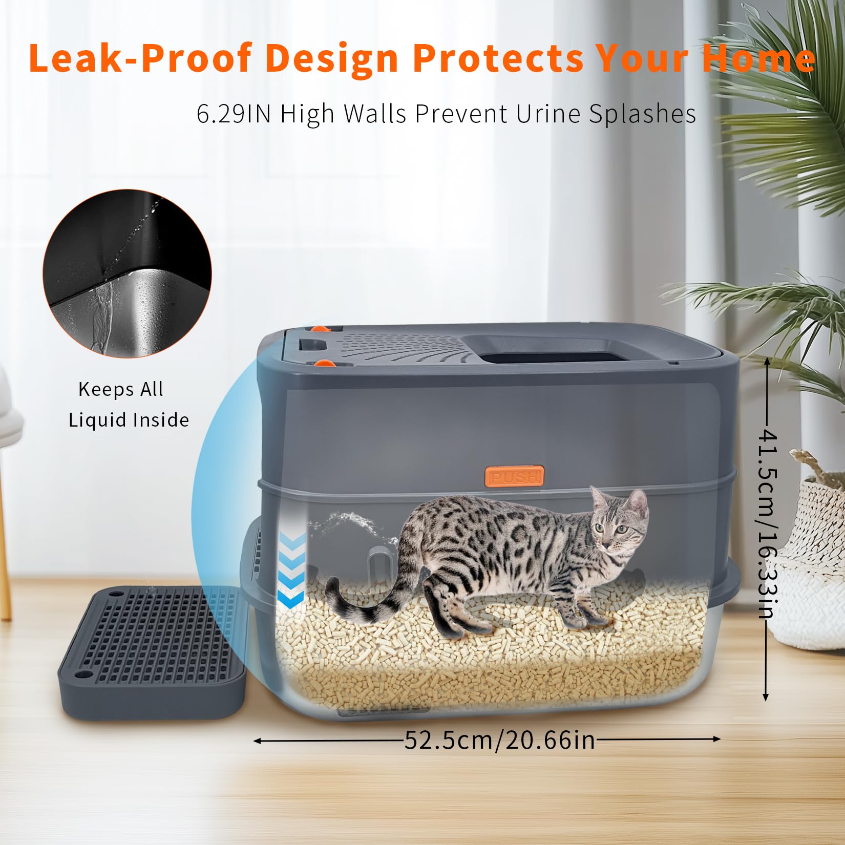 BingoPaw Arenero Gatos Acero Inoxidable Caja de Arena para Gatos Cerrado Grande Metal Extraíble Litter Box Anti-Fugas, Sin Olor, Fácil de Limpiar Cat WC con Pala y Cernidor 58x42x42cm, Gris