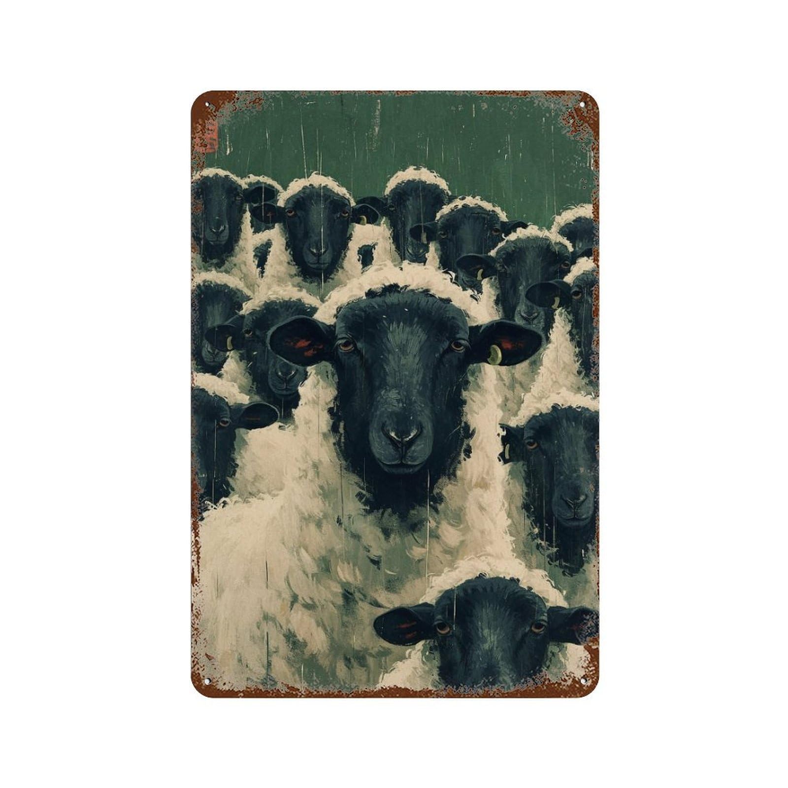 Rustic Tin Plaque Black Sheep Painting Art 11.8"x7.9", Vintage Wall Decor for Pub, Kitchen And Man Cave Decor