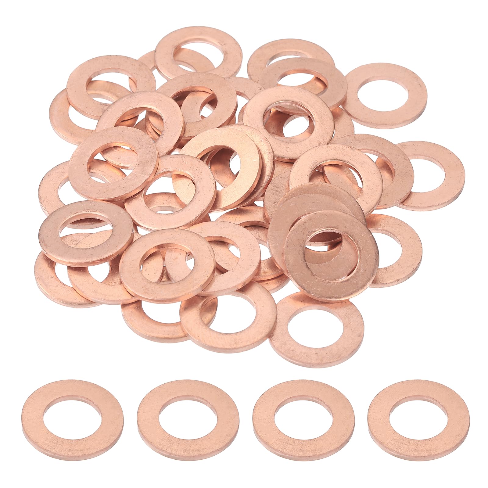 PATIKIL M10 Copper Flat Washers, (18mm OD 1.5mm Thick) (42 Pcs), Sealing Ring Automotive Drain Plug Gaskets Flat Oil Crush Washer Spacers, Suit for - Fasten Screws/Faucets — image 1