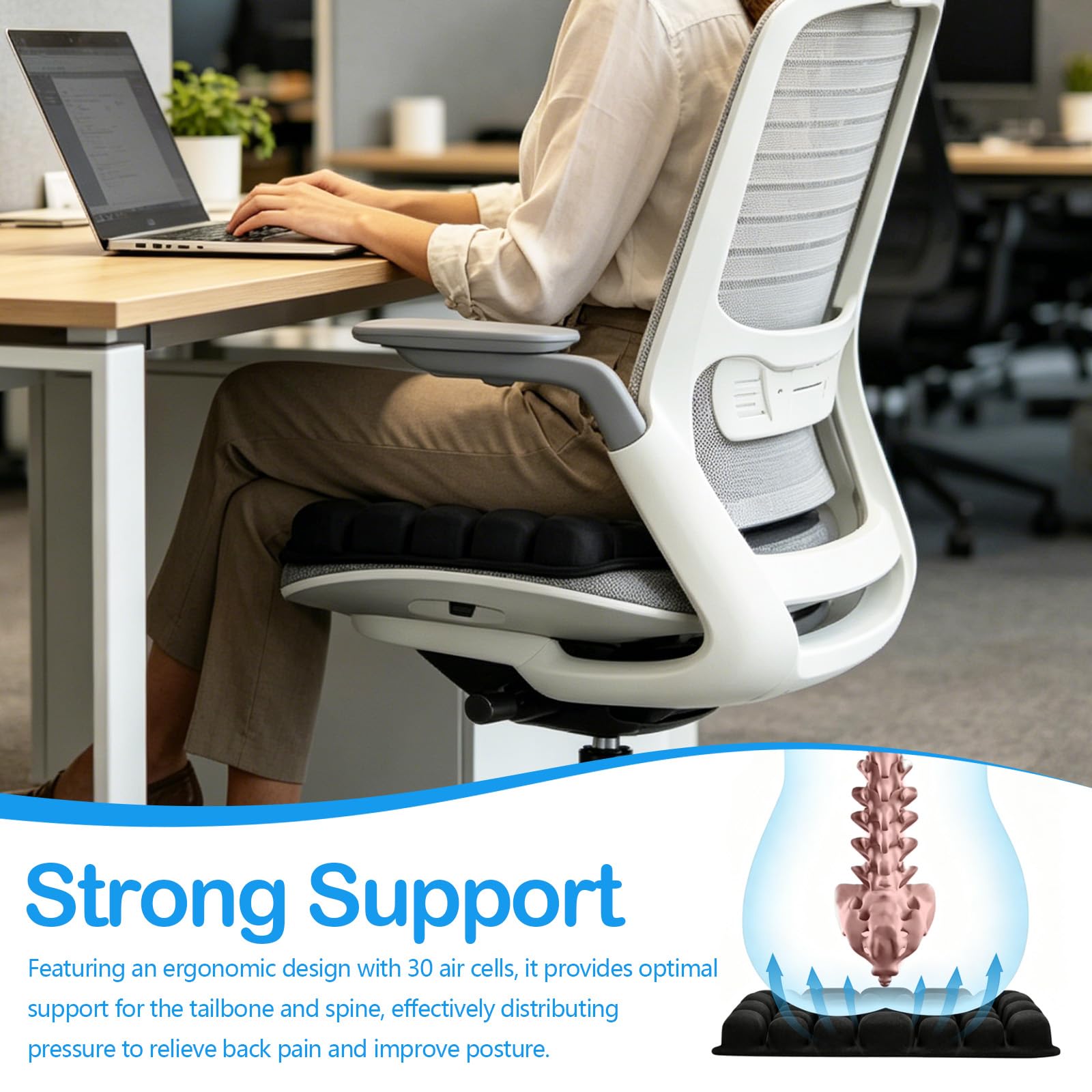 Coussin de Siège Gonflable, Coussin de Siège d'avion Portable, Soulagement des Hémorroïdes et des Douleurs au Coccyx, Coussin Gonflable Assise Anti-escarres pour Chaises de Bureau Fauteuils Roulants
