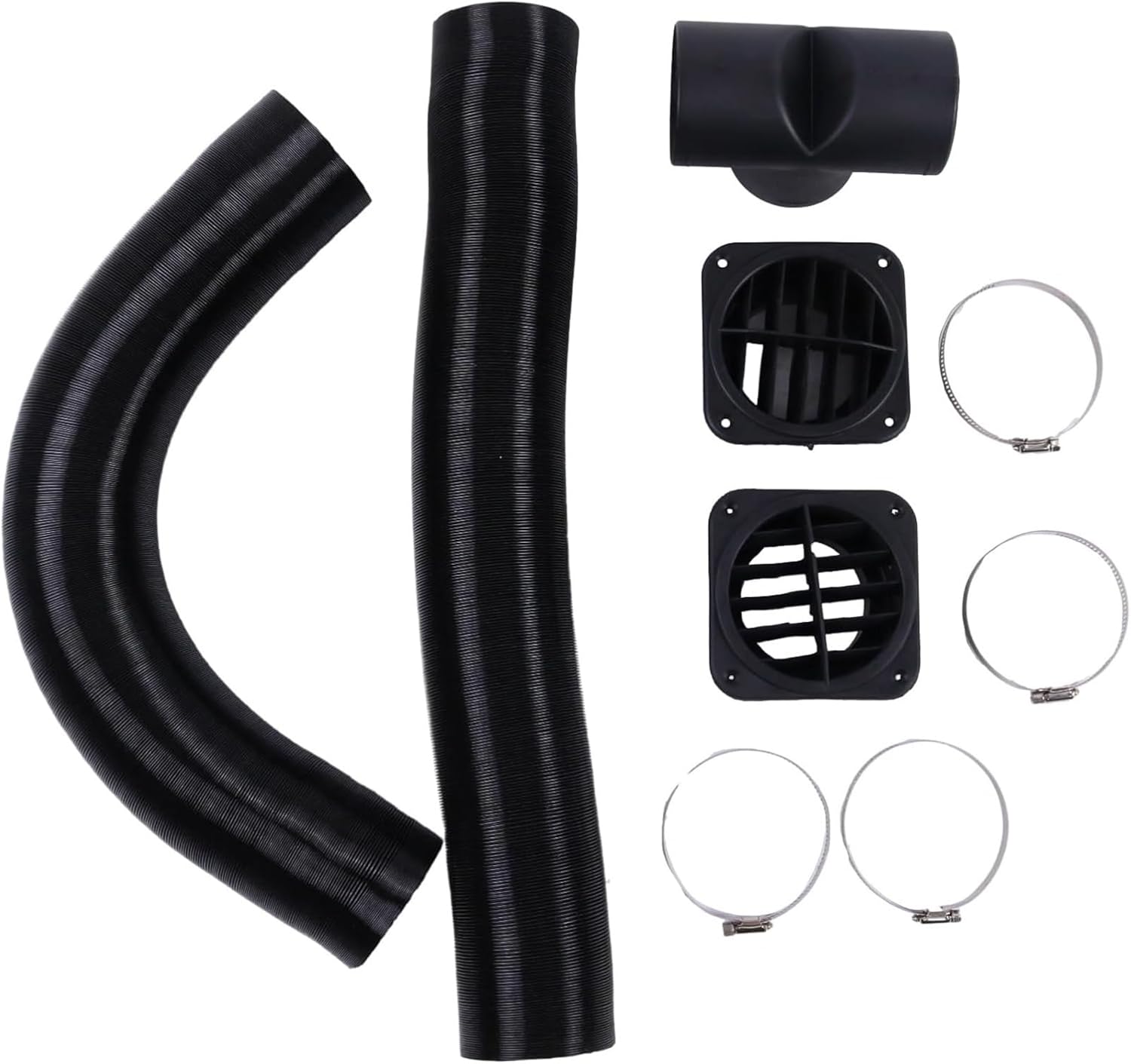 75mm Diesel Parking Heater Warm Air Vent Kit with 2 Flexible Duct Hoses T Shape Connector 2 Square Air Outlets and 4 Clamps