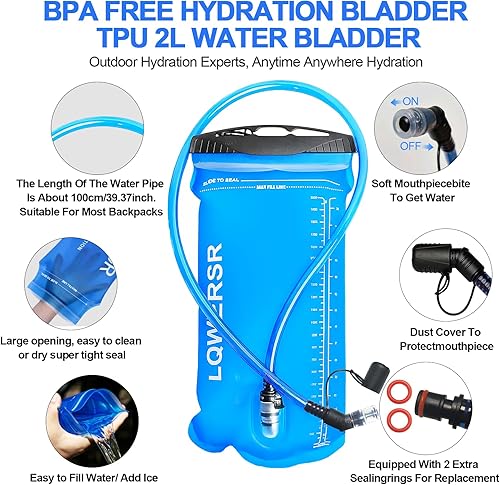 Miniatura 5 de Mochila de hidratación de 20 L, ligera, transpirable, con bolsa de agua de 2 L, correas ajustables para el pecho, chaleco de hidratación para