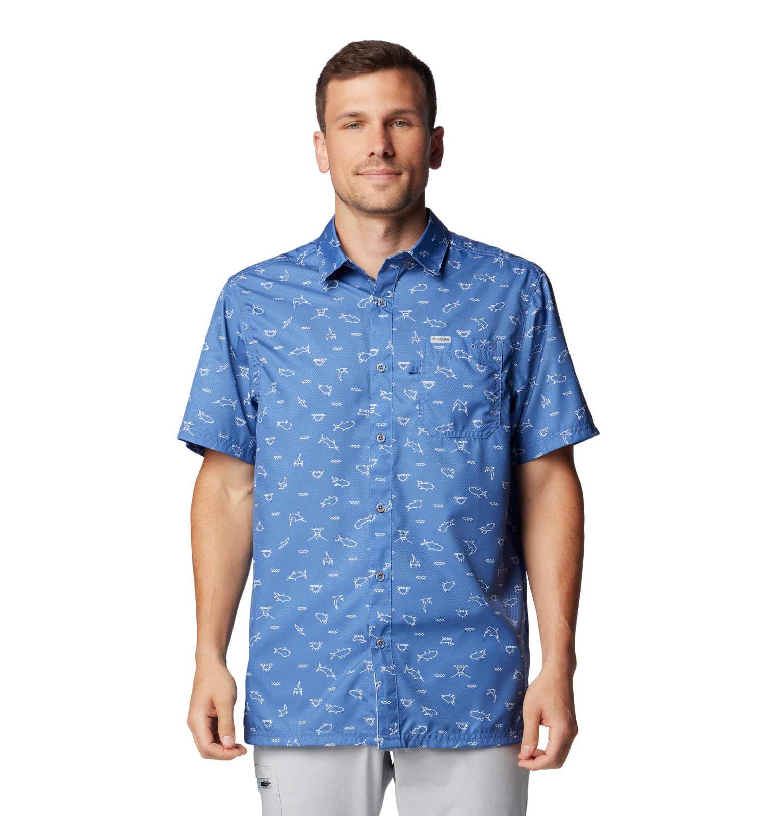 Columbia Men's Super Slack Tide Camp Shirt, Bluebell Deepdivers, X-Large Tall