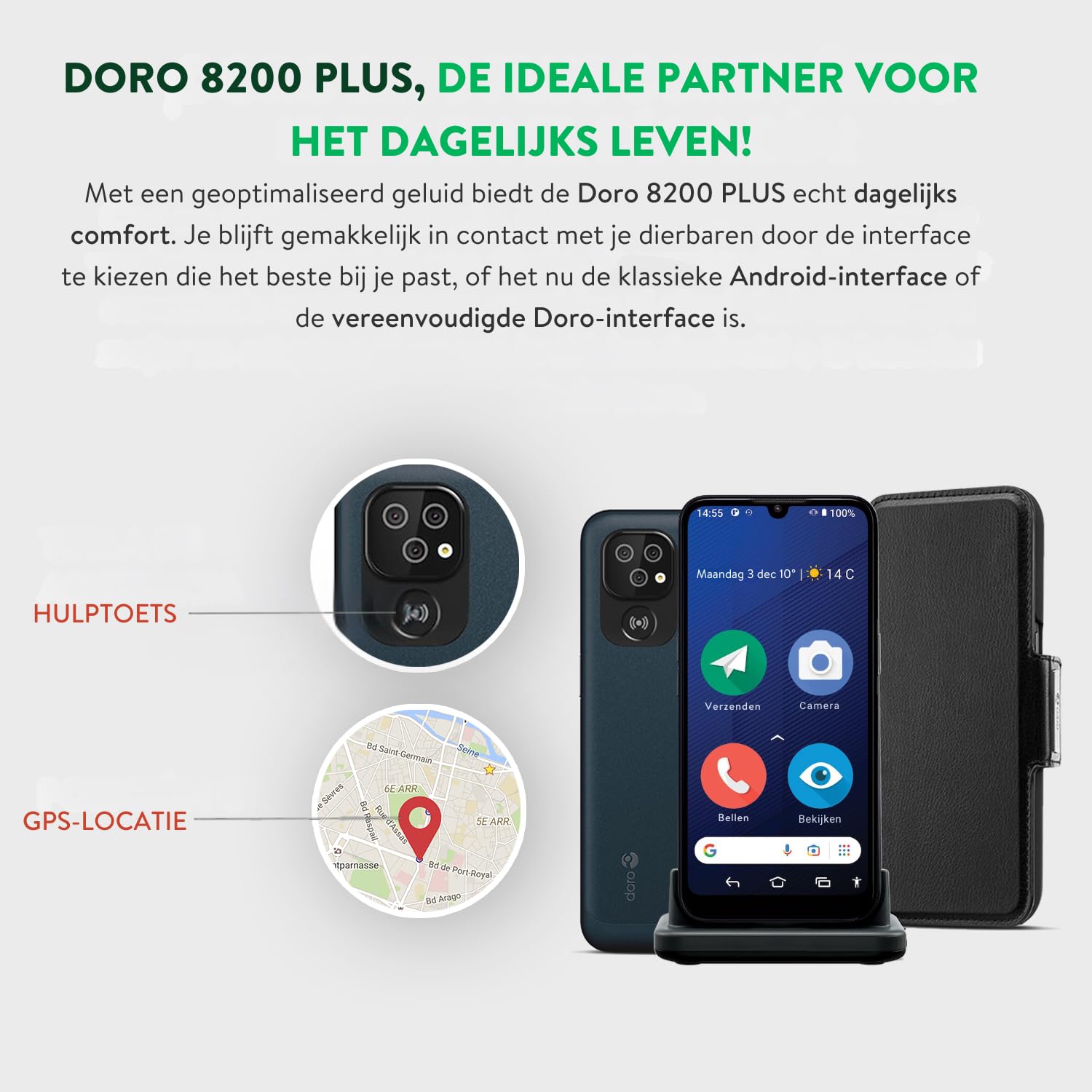 Doro 8100 Plus Unlocked 4G Smartphone For Seniors - Easy To Use, Big Screen, Fall Alert & Remote Help | Includes Charger & Case