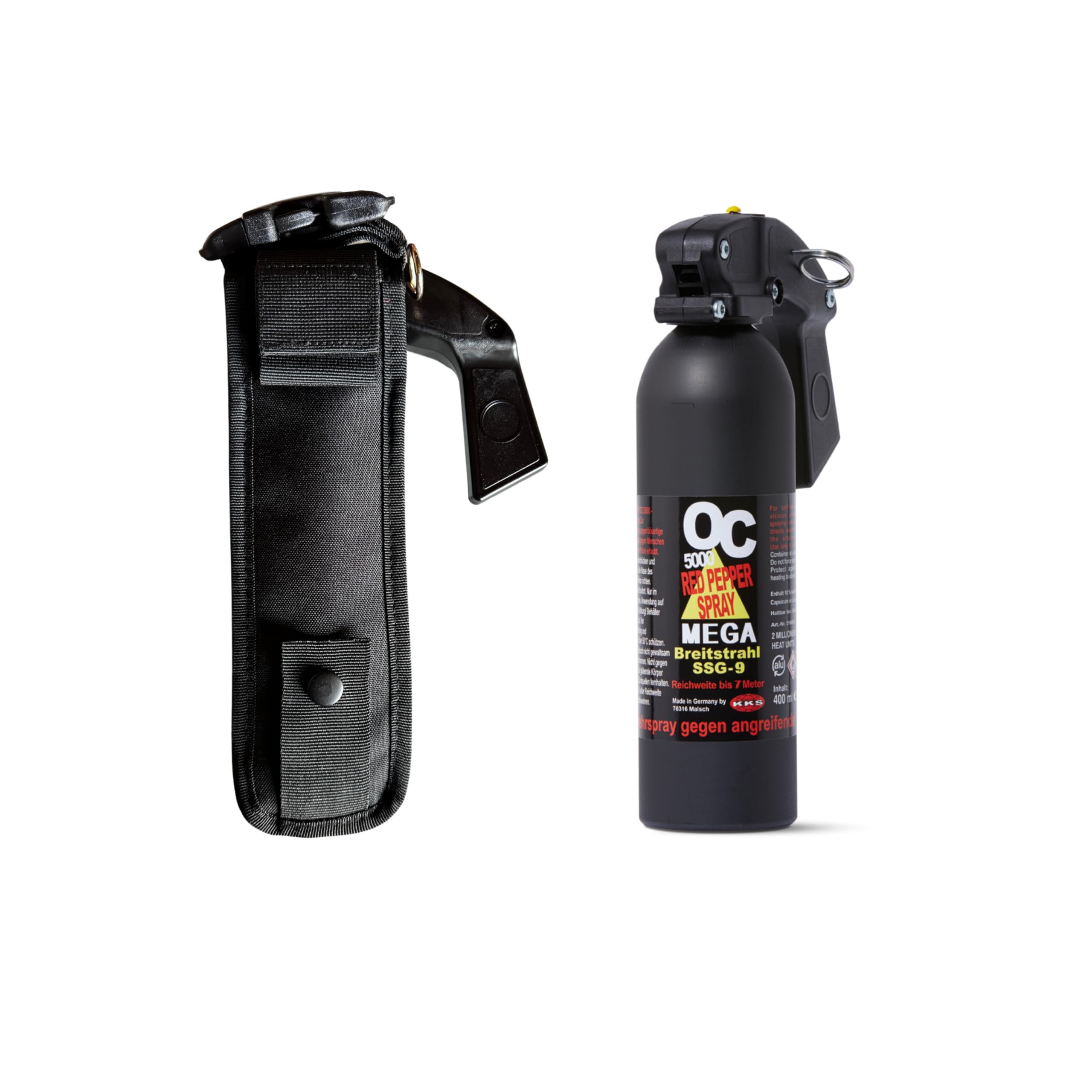 Pfefferspray OC 5000 400 ml Weitstrahl Breitstrahl 7 Meter Reichweite mit Pistolengriff + Coptex Holster Etui Tasche Halterung für Gürtel und Molle-System Nylon schwarz Heimverteidigung