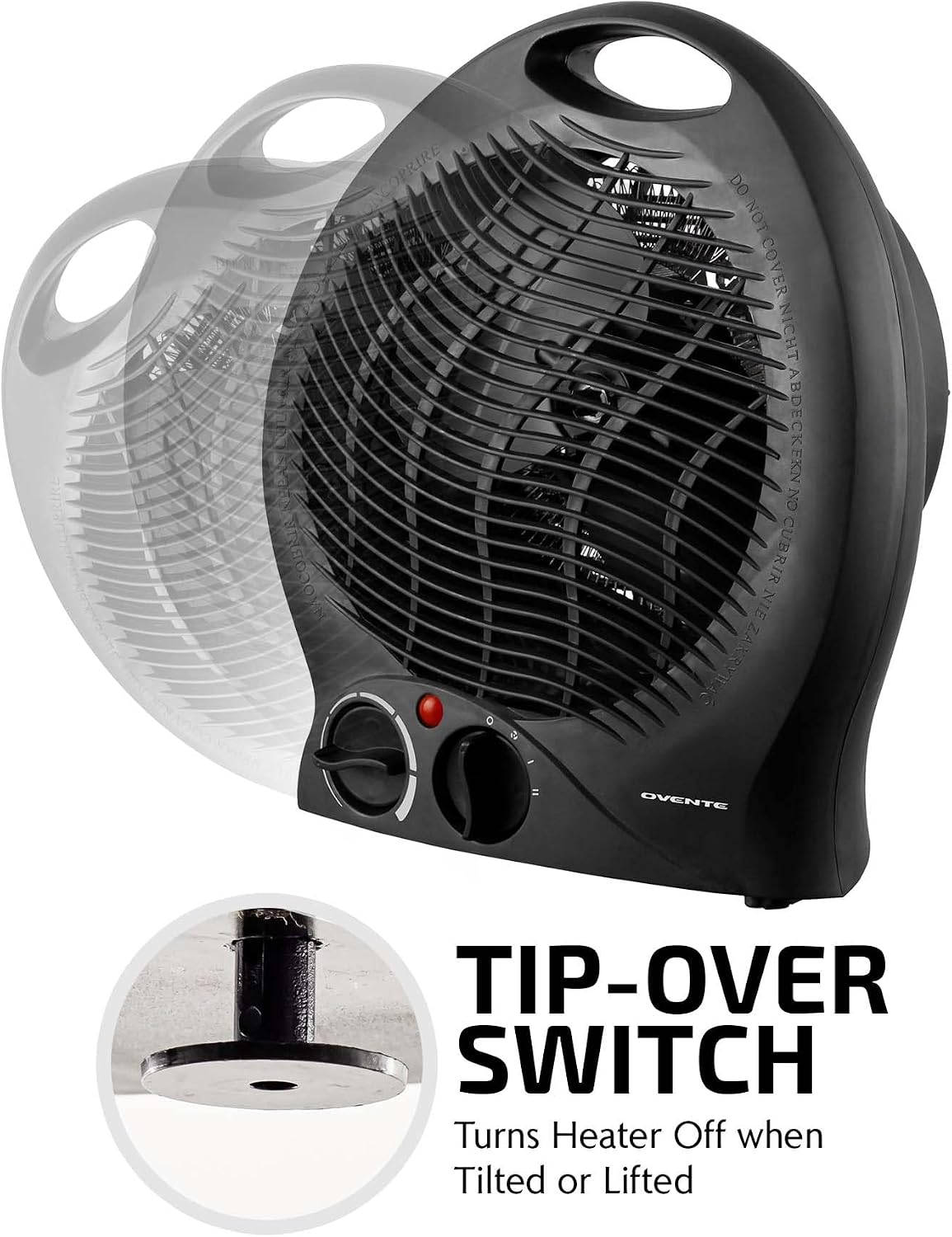 Ovente Portable Electric Heater w/Thermostat Control, Indicator Light & Safety Switch, Space Saving Heat Perfect for Indoor, Home, Bedroom Dorm Office Black, HE24B