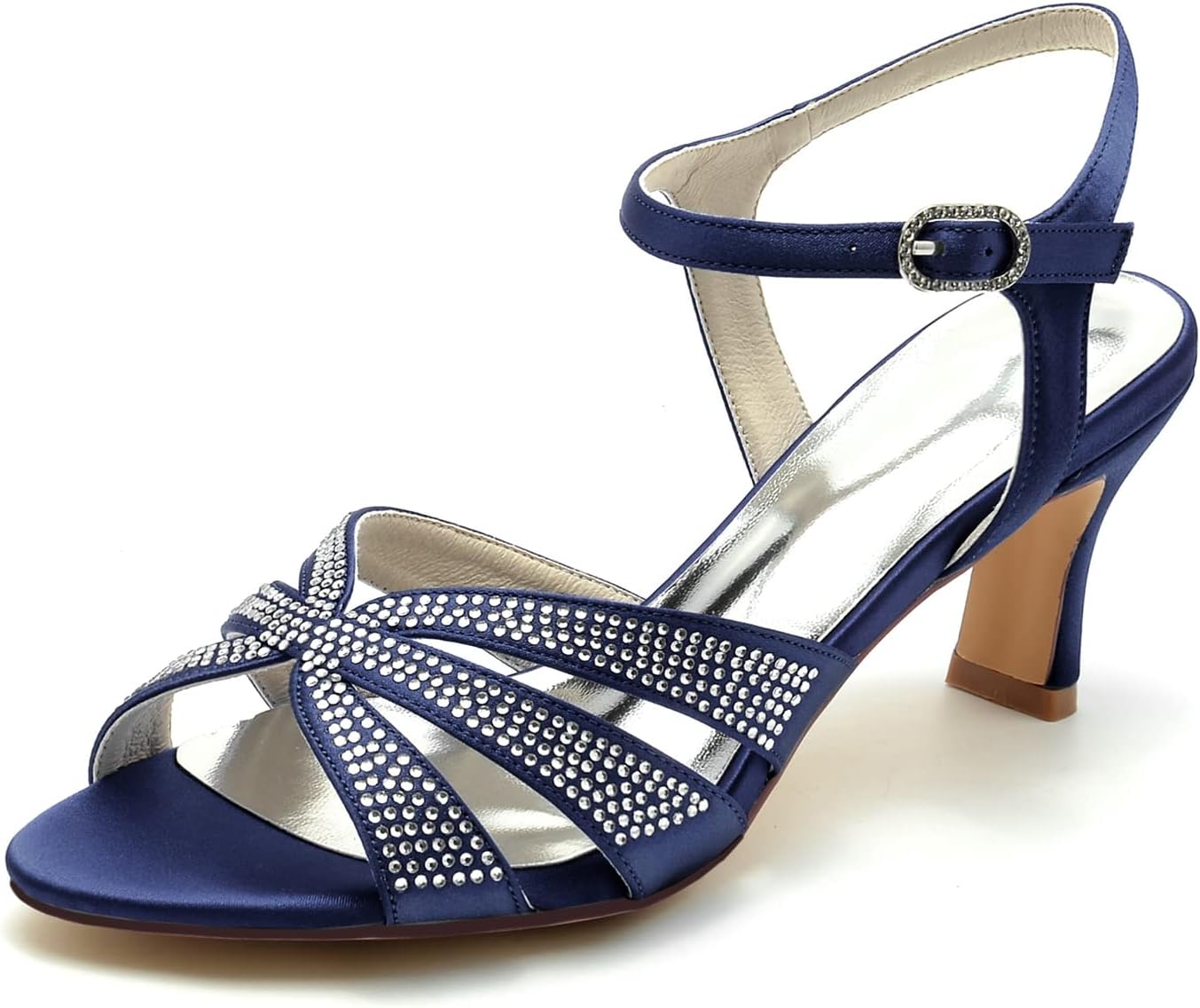 MAAARI Women's Strappy Low Kitten Heels Rhinestones Open