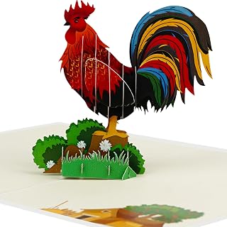 iGifts And Cards Rise and Shine Rooster Pop-Up Card – 5" x 7" Unique Farm Animal 3D Greeting for Birthday, Housewarming, Holiday – Surprise Gift for Farmers, Ranchers, Rooster Lovers – With Envelope