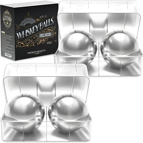 Miniatura 10 de Regalos para hombres, papá, esposo – 4 bolas de hielo de whisky de acero inoxidable (2XL, 2L), pinzas y bolsa para congelador en caja de regalo