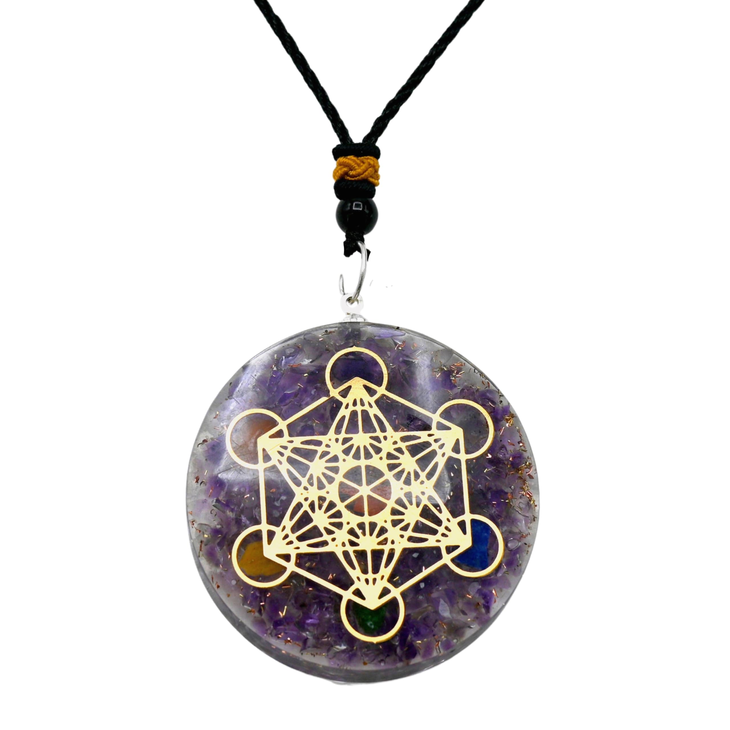 Orgone Pendant with Black Tourmaline Crystal and Metatron Cube - Natural Healing Pendant Necklace for Women Men and Kids