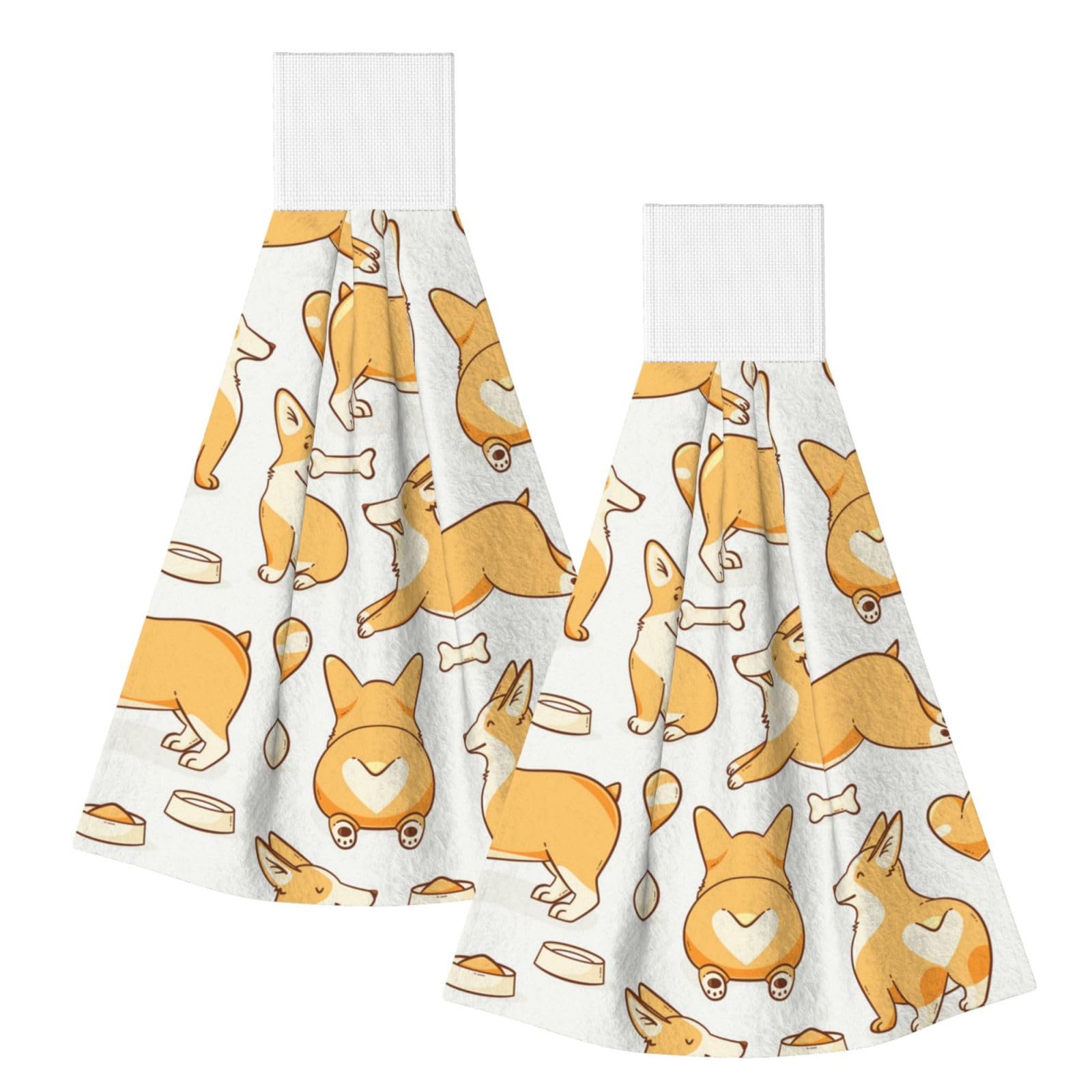 DOPKLNA Welsh Corgi, 2 Pcs Hanging Coral Fiber Hand Towels for Bathroom, Absorbent Kitchen Towels