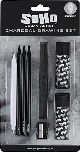 Miniatura 5 de Soho Urban Artist Juego de dibujo de carbón con maniquí en estuche con cremallera, carbón de dibujo para artistas, estudiantes, mezclas, dibujos de