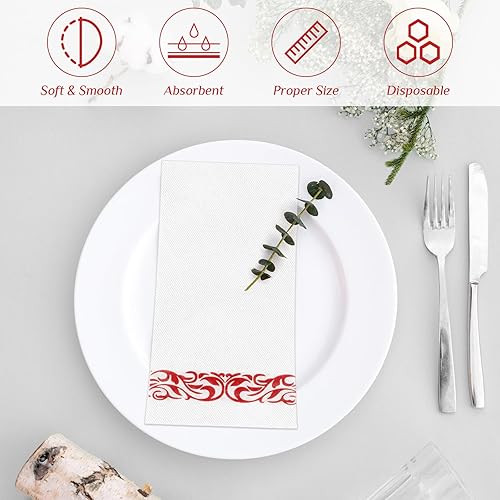 Miniatura 5 de Qilery Paquete de 200 servilletas desechables de lino, elegantes servilletas de papel decorativas, suaves y absorbentes, toallas de invitados para