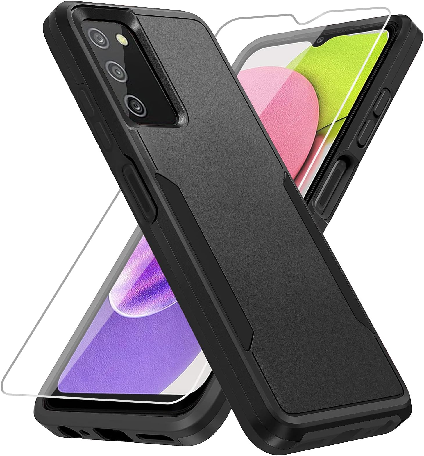for Samsung Galaxy A03S Case,with Screen Protector [Military Grade Drop Tested] Heavy-Duty Tough Rugged Shockproof Protective Case for Samsung A03S, Black