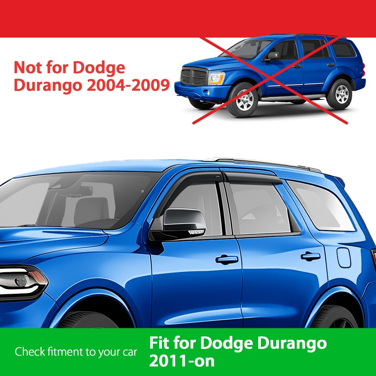 Goodyear Shatterproof Window Deflectors for Dodge Durango 2011-2026, Tape-on Rain Guards, Window Visors, Vent Deflector Visor, Car Accessories, 4 pcs. - GY008877