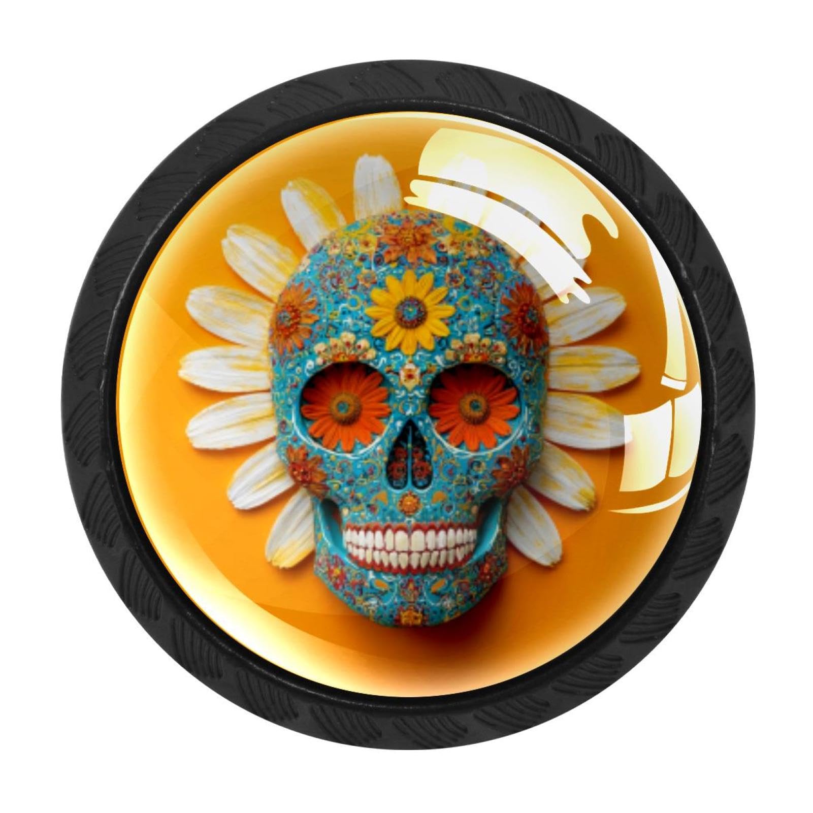 CHENZZZZ Sugar Skull Daisy (1) Cabinet Knobs 4 Pieces Drawer Kitchen Cabinets Dresser Cupboard Wardrobe Unique Pulls Handles