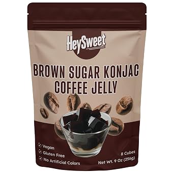 HeySweet Brown Sugar Konjac Coffee Jelly Makes 40oz+ Jelly Dessert | Vegan, Gluten-Free, Halal, No Artificial Colors | 8 Cubes for Iced Coffee, Boba & Dessert Topping