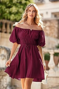 PRETTYGARDEN Women's Off The Shoulder Babydoll Dress Short Puff Sleeve  Casual A Line Ruffle Summer Dresses (Solid Wine Red,Small) : Amazon.ca:  Clothing, Shoes \u0026 Accessories