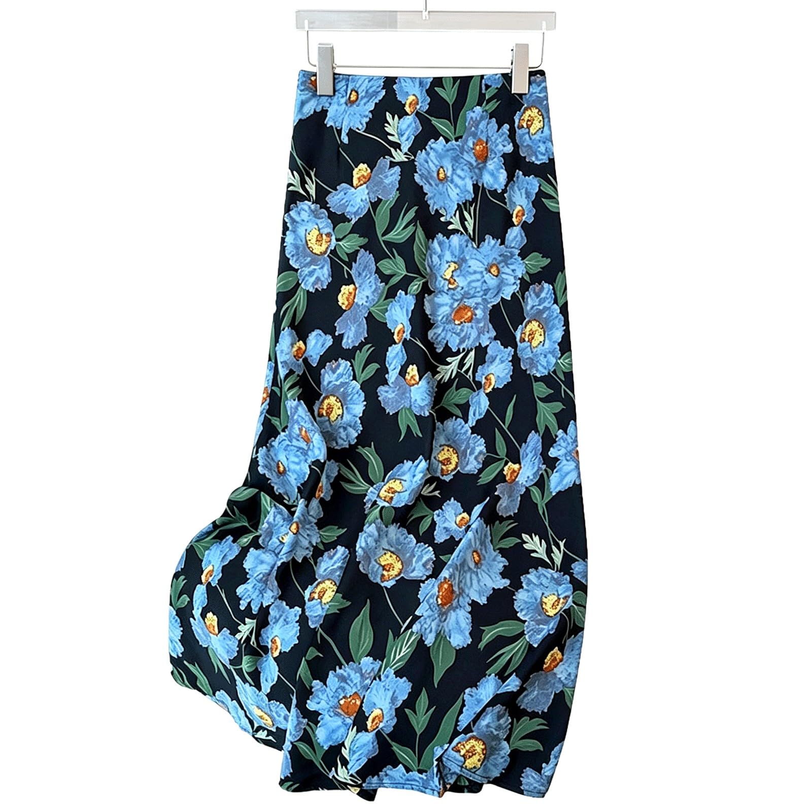 DUddTTW Vacation Midi Long Skirt Print Floral Women's Maxi Skirts Clothing(Blu,Lagre)