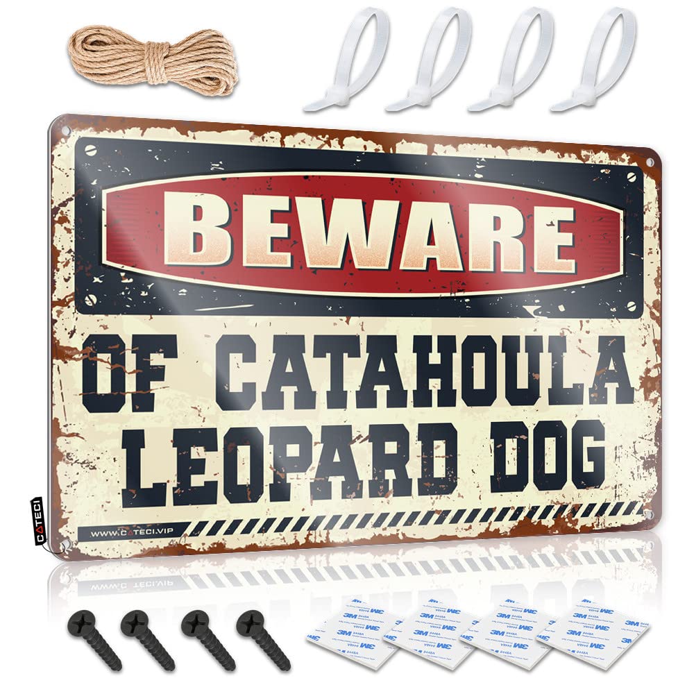 IBWNBBUSN Man Cave Tin Sign Beware Of Catahoula Leopard Dog Tin Sign Funny Desk Signs Tin Bar Signs(20X30CM)