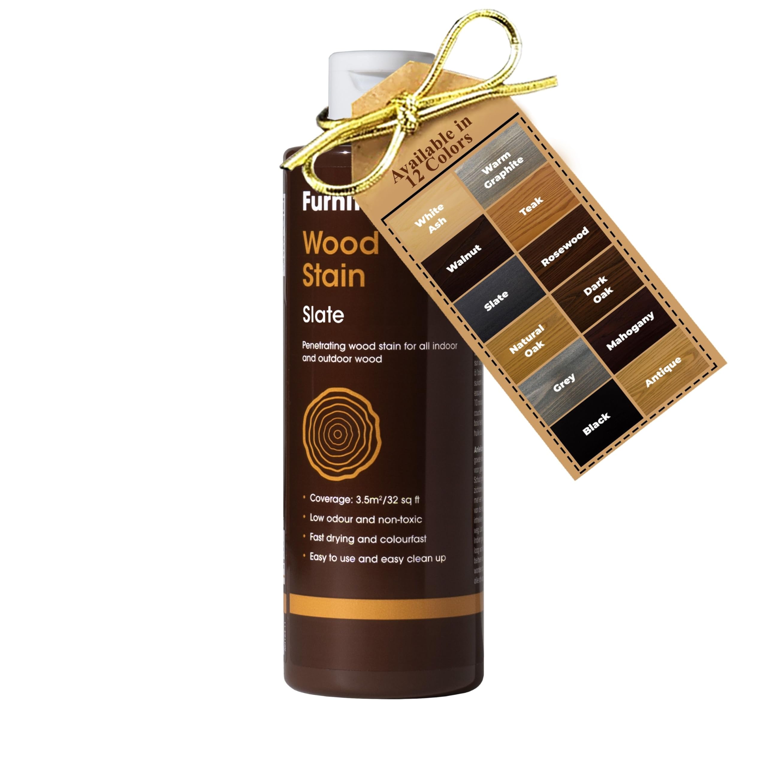 Furniture Clinic Wood Stain (Slate) – Fast Drying, Highly Concentrated, and Easy-to-Apply Wood Stain for All Indoor & Outdoor Wood – Water Based & Non-Toxic – 500ml