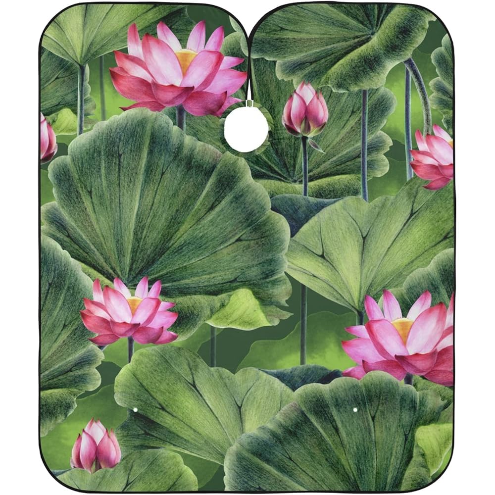 Capa De Barbero Hojas Verdes De Loto Rosa, Delantal Profesional Vestido De Salon Ajustable Capas De Peluqueria Para Peluquería Adultos Adulto