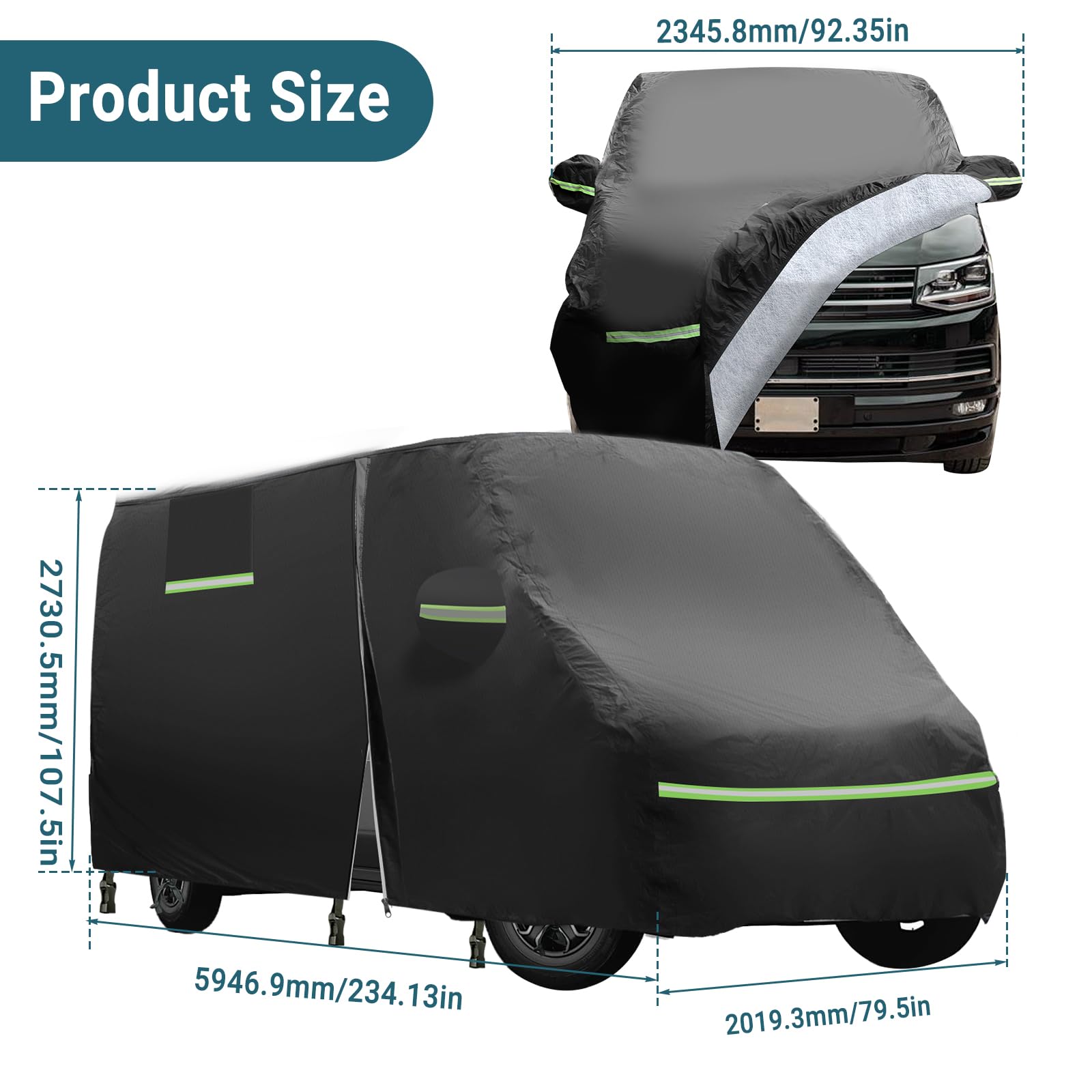 Vollständige Autoabdeckung für Mercedes Sprinter 2006-2025, wasserdichter Wohnmobil-Überzug mit seitlichem Türreißverschluss, winddichten Bändern, Regen, Schnee, UV, Staub, Allwetter, Hagelschutz