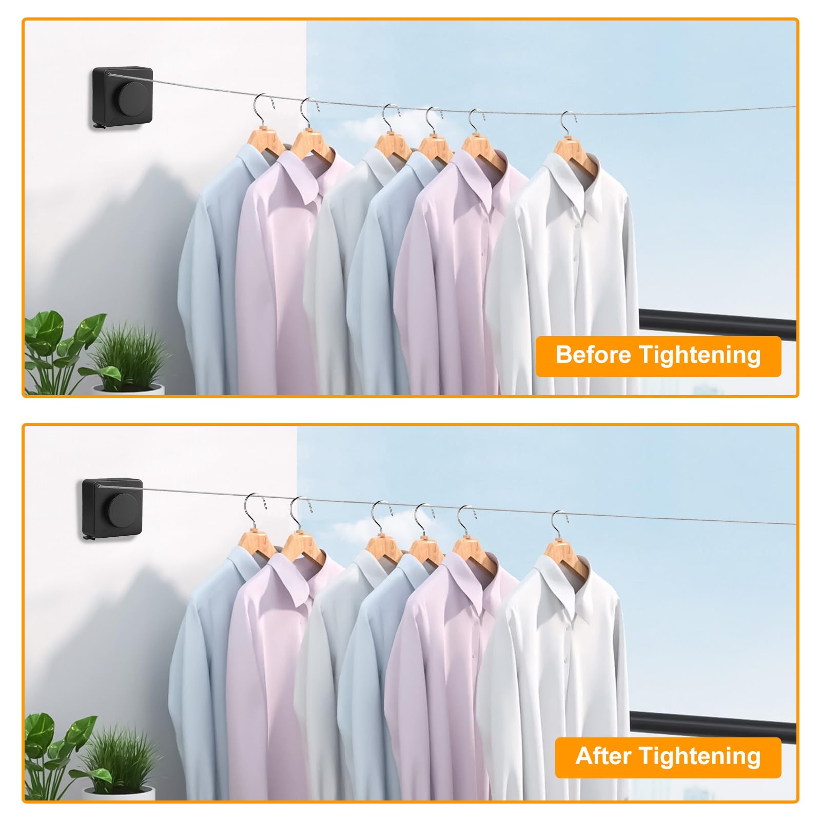 Tendedero Retráctil De Pared GAESHOW - Cuerda Extensible De 4.8m, Para Interior Y Exterior, Blanco