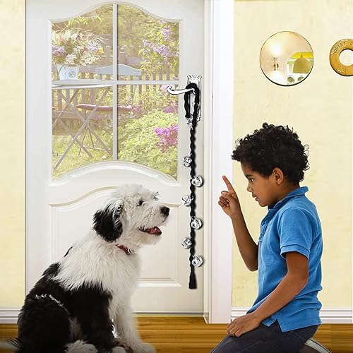 Vista 12 de Dog Bells to Go Outside & Puppy Potty Training, anillo ajustable para puerta de perro, anillo para ir al baño, hecho a mano con hilo de alta Beige
