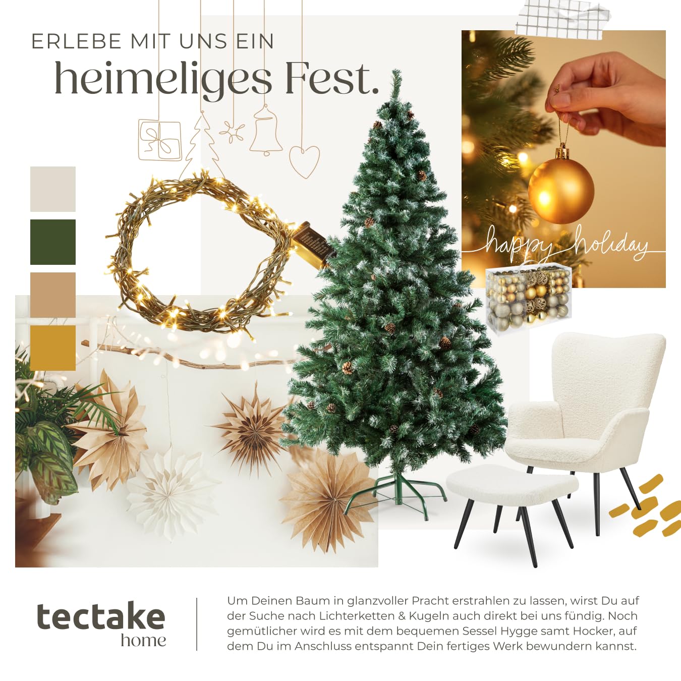 tectake Christbaum realistischer und naturgetreuer Weihnachtsbaum künstlich, Tannenbaum, Deko, Christmas Tree - Kunstbaum mit Ständer - 180 cm, 705 Spitzen und Zapfen grün