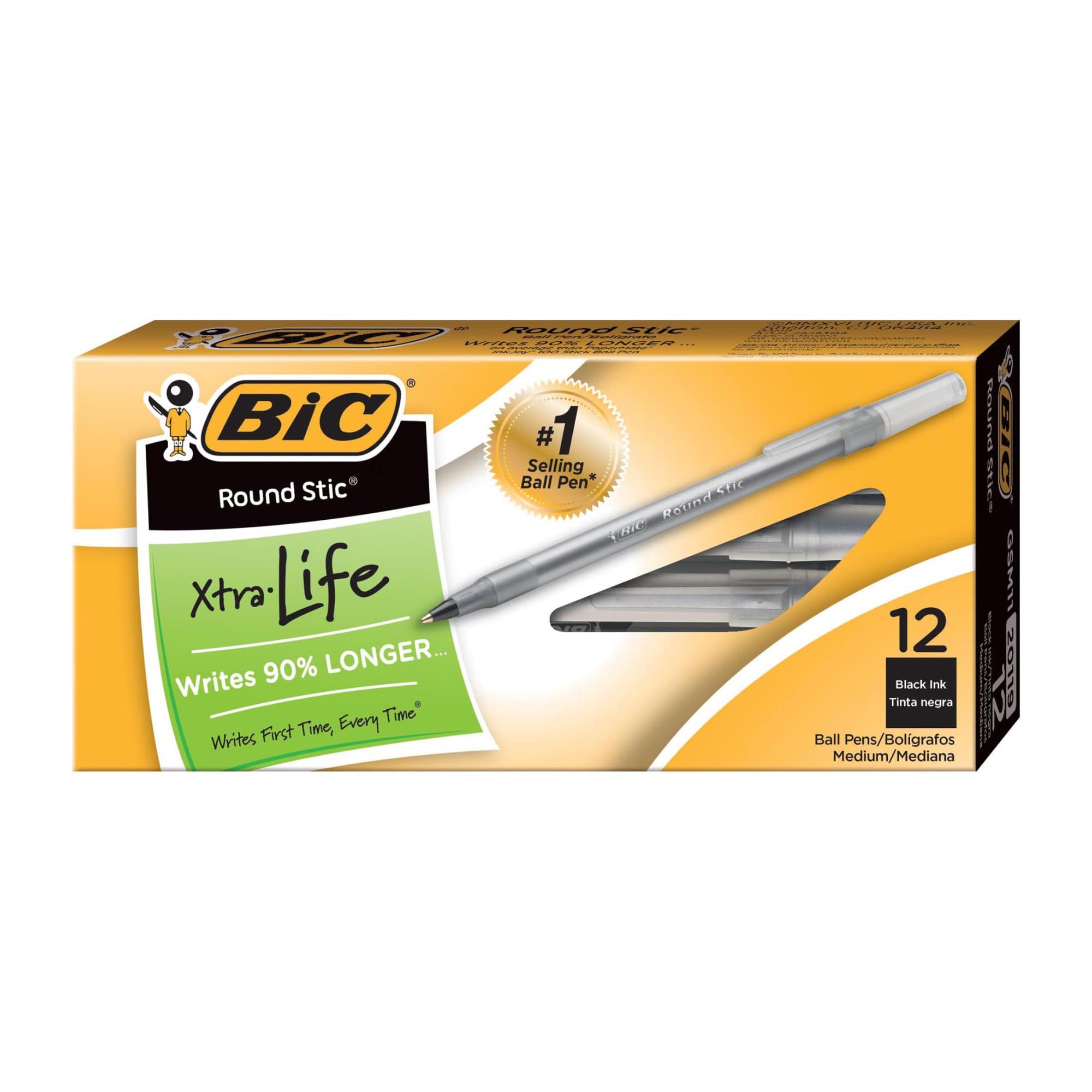 Wholesale CASE of 25 - Bic Round Stic Ballpoint Pens-Round Stic Ballpoint Pen, Med. Point, Black Ink