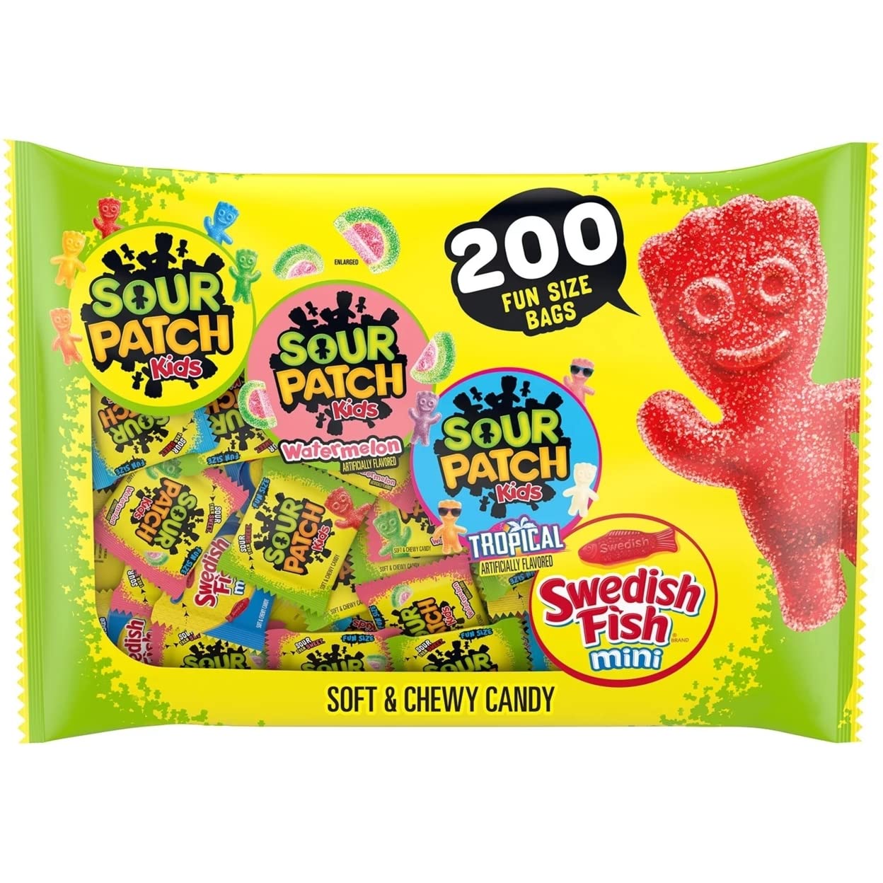 Sour Patch Kids and Swedish Fish Mini caramelos variados suaves y masticables (200 unidades)