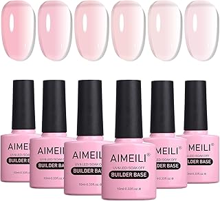 AIMEILI Nude Pink Builder Base Gel for Nails, Hema Free, Cruelty Free, Vegan, No Need Slip Solution, Soak Off Gel Nail Polish 6pcs X 10ml - Kit Set 37