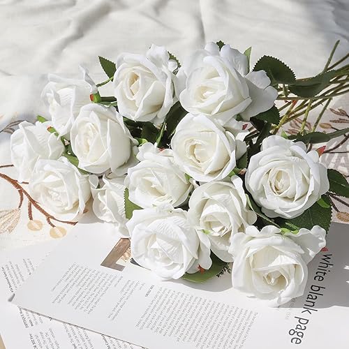 Miniatura 3 de Rosas artificiales a granel, 12 piezas de rosas artificiales de seda con tallos, ramo de flores de rosas sintéticas para arreglos de boda, fiesta,