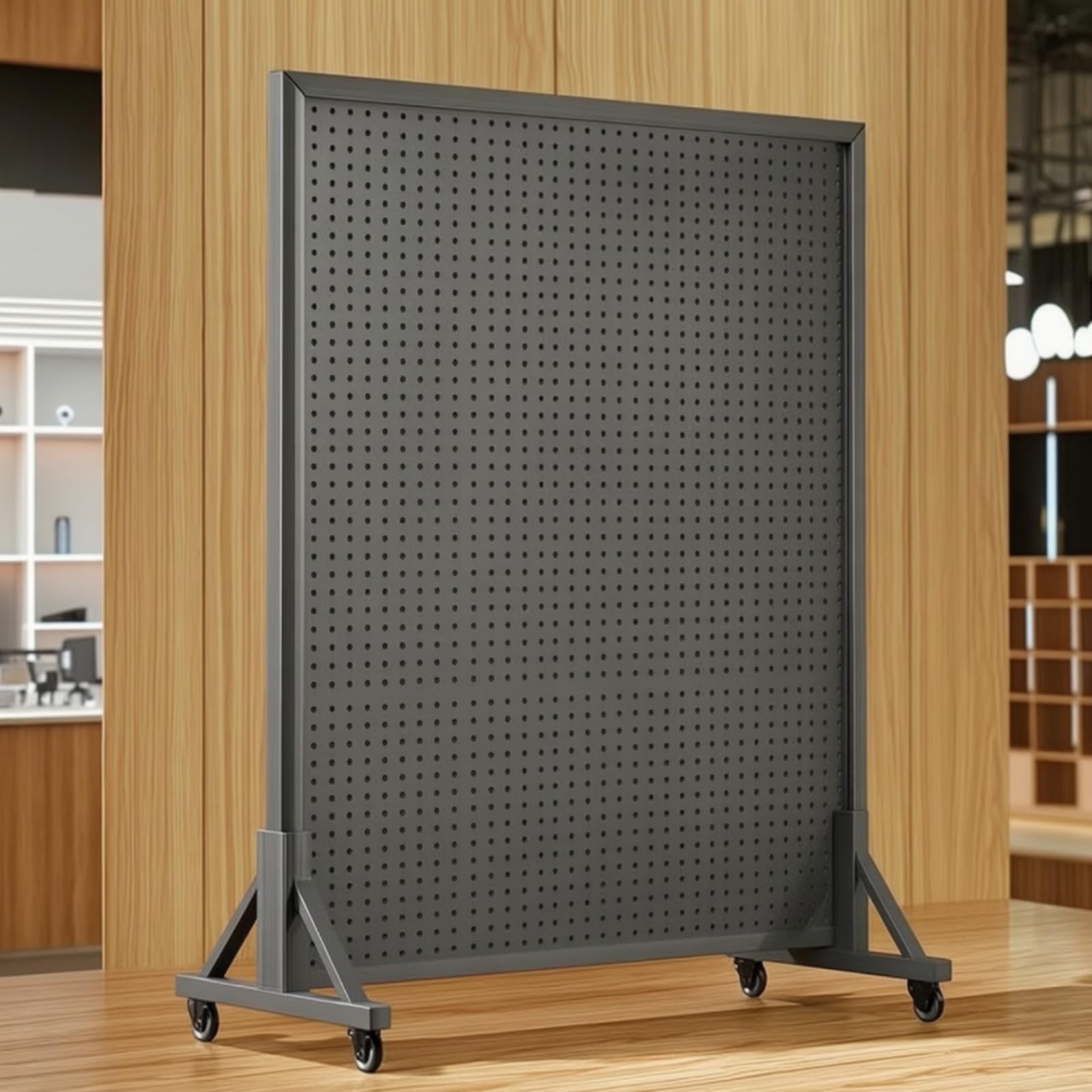 Pannello Forato con Ruote Autoportante Pannello Espositivo Mobile Multiuso Espositore a Griglia con Ruote per Negozianti, Commercianti, Negozio, Nero, 100 160